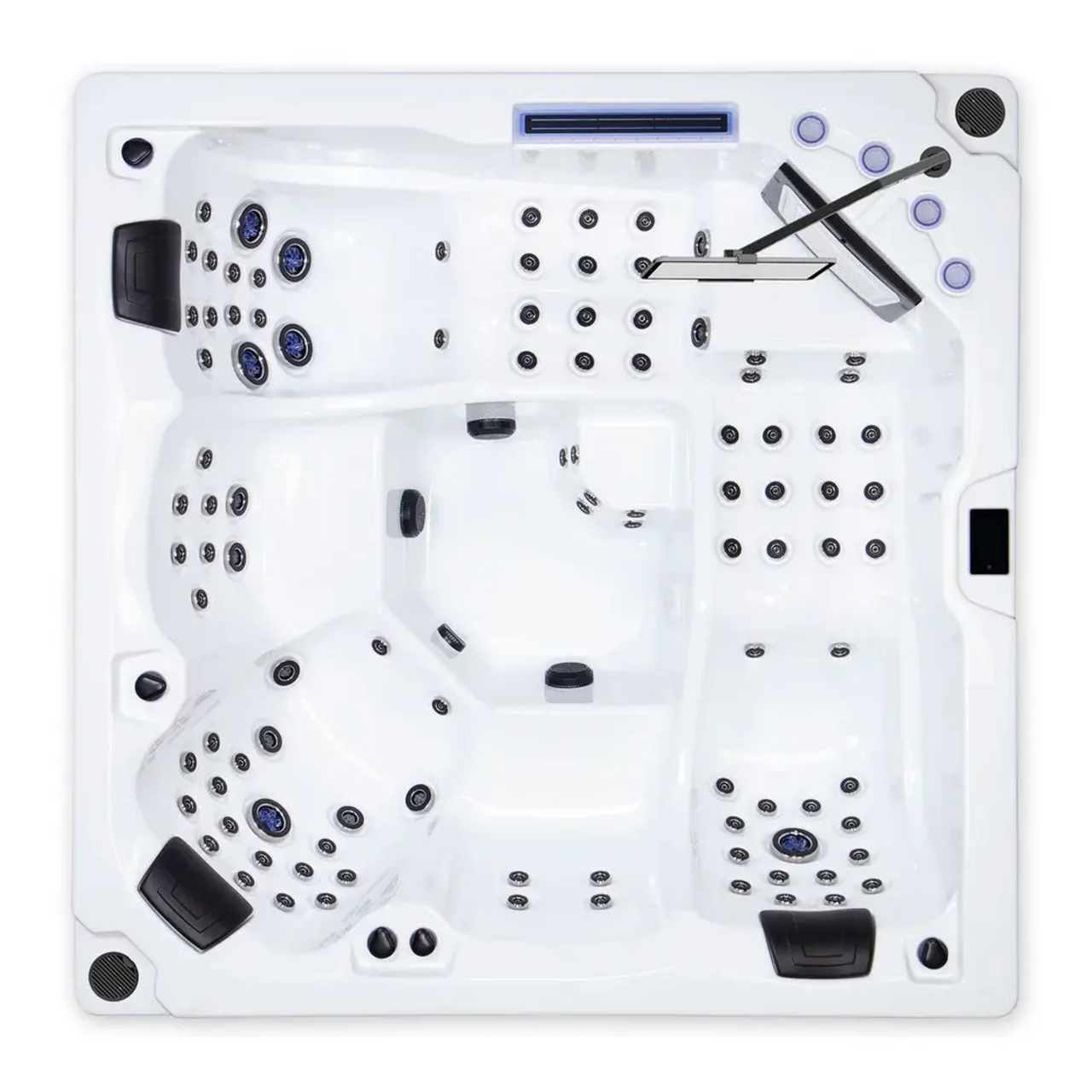 Aufsicht auf einen Whirlpool mit weissem Innenraum