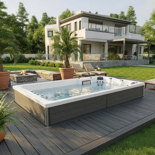 SwimSpa halb in Boden eingelassen