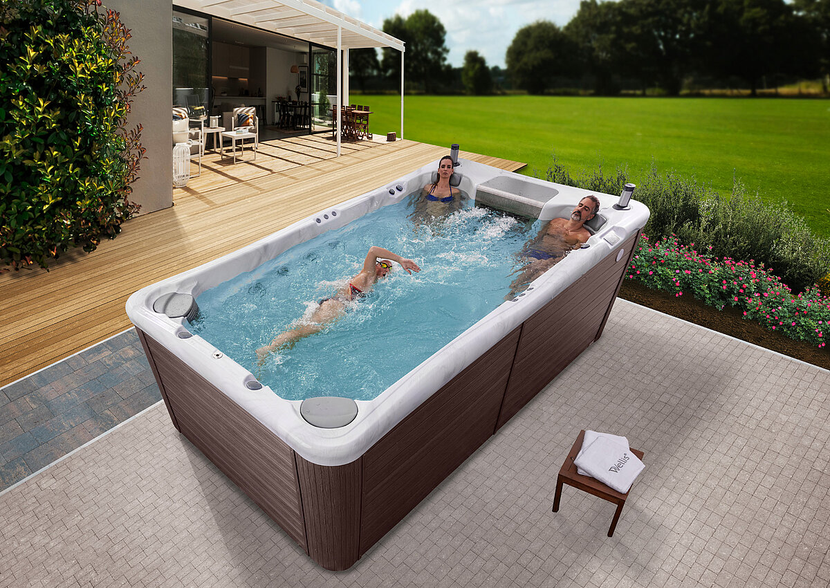 Wellis Danube SwimSpa – modernes SwimSpa mit großzügigem Design, leistungsstarker Strömung und innovativer Technologie für Fitness und Entspannung im eigenen Garten.