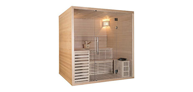 Frontansicht der finnischen Sauna Calidus von Wellis