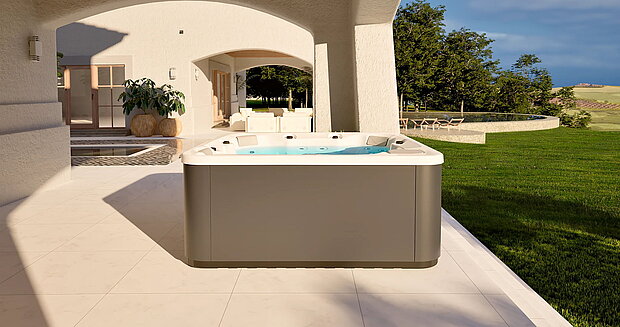 Whirlpool Aquavia Pulse auf einer sonnigen Terasse