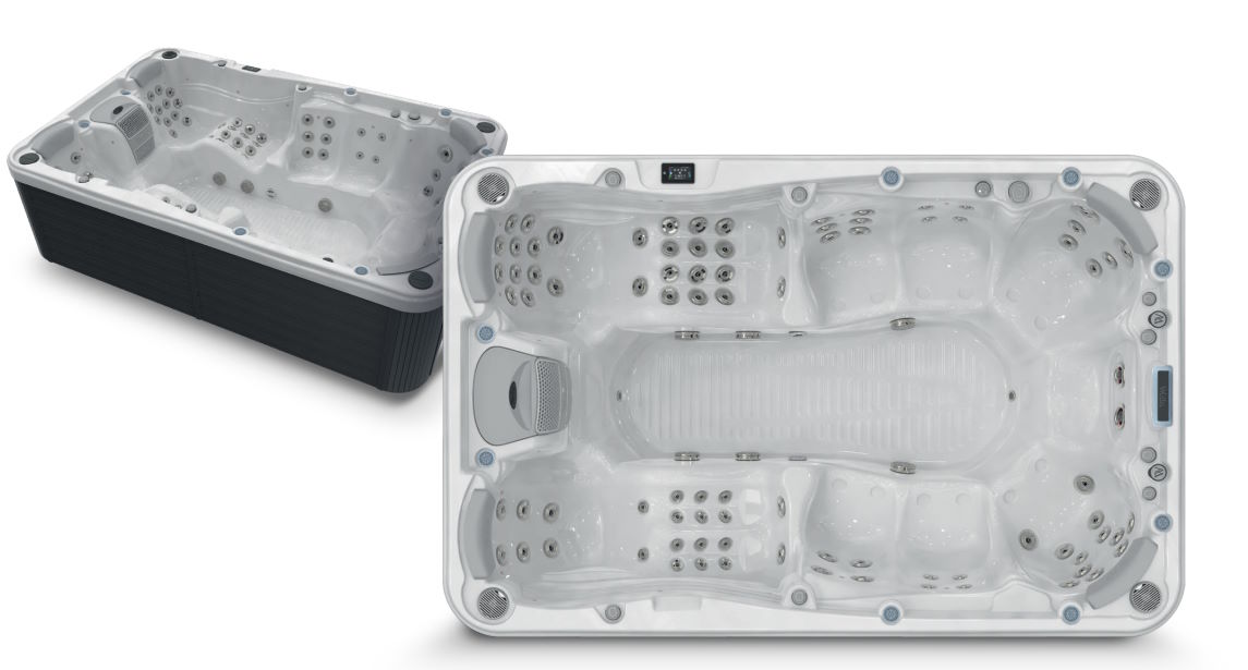 Luxuriöser Welis Peaklife Olympus Whirlpool mit sprudelndem Wasser, eingebettet in eine elegante, moderne Umgebung, die Entspannung und Wohlbefinden fördert.